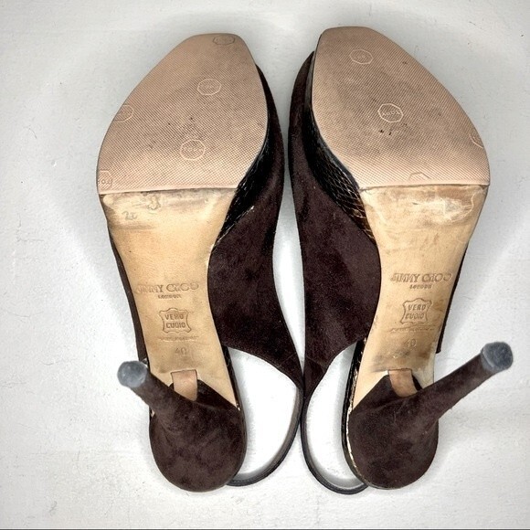 Jimmy Choo Brown Suede Peep Toe Slingback Heels Pumps Women’s EU 40 US 10 - Picture 12 of 15